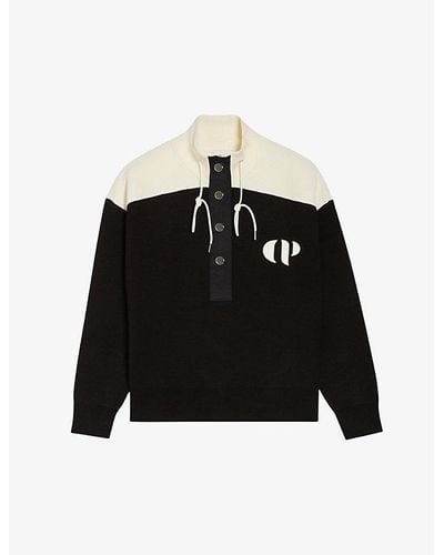 Claudie Pierlot Minimum Logo-embroidered Half-zip Jersey Sweatshirt - Black
