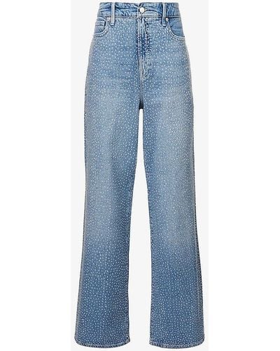 GOOD AMERICAN Good Ease Rhinestone-embellished Wide-leg Recycled Denim-blend Jeans - Blue