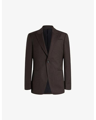 AllSaints Thorpe Single-breasted Pinstripe Wool And Recycled Polyester-blend Blazer - Black