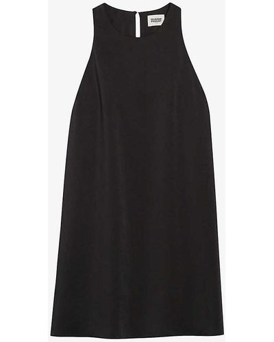 Claudie Pierlot Round-neck Belted Satin Mini Dress - Black