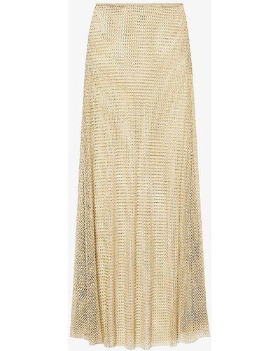 Self-Portrait Rhinestone-embellished Fishnet-texture Stretch-woven Maxi Skirt - Natural