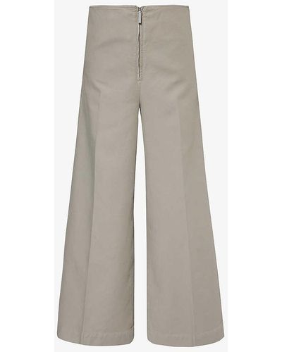 Totême Wide-leg High-rise Organic-cotton Canvas Trousers - Grey