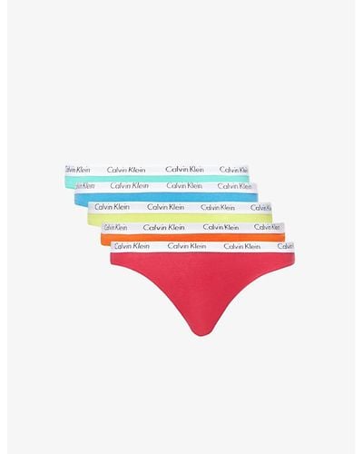 Calvin Klein Carousel Stretch-cotton Pack Of Five Cotton Thongs - Red