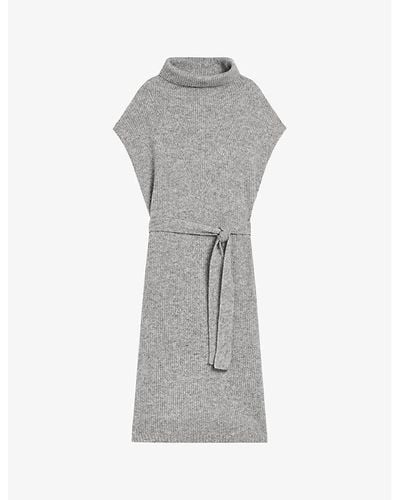 Ted Baker Ribbed Knitted Wool-blend Midi Dres - Gray