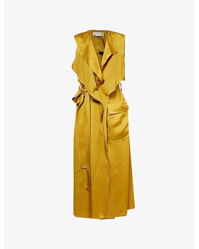 Victoria Beckham Trench V-neck Satin Midi Dress - Yellow