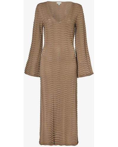 Pretty Lavish Ripple-knit Open-back Woven-blend Maxi Dress - Natural