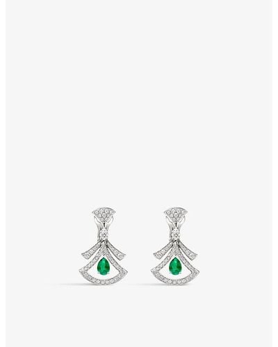 BVLGARI Diva's Dream 18ct White-gold, 1.48ct Brilliant-cut Diamond And 1.2ct Pear-cut Emerald Drop Earrings