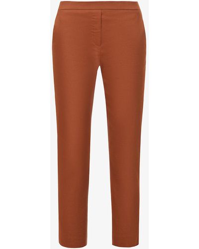 Theory Treeca Straight-leg Mid-rise Linen-blend Pants - Brown