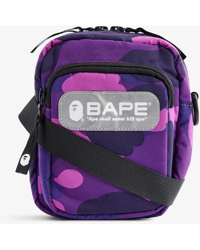 A Bathing Ape Camo-print Logo-patch Woven Cross-body Bag - Pink