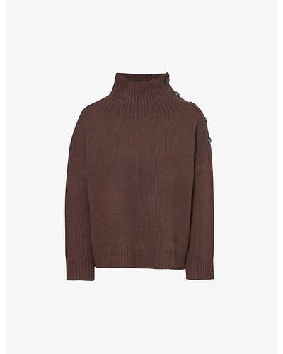 Yves Salomon High-neck Relaxed-fit Wool And Cashmere-blend Knitted Sweater - Brown