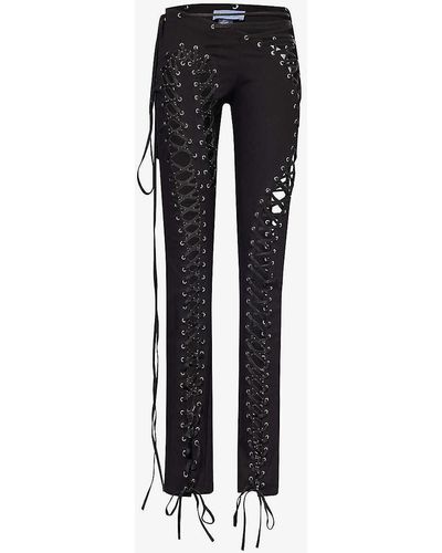 DI PETSA Siren Laced Straight-leg High-rise Stretch-cotton And Recycled-polyester Blend Trousers - Black