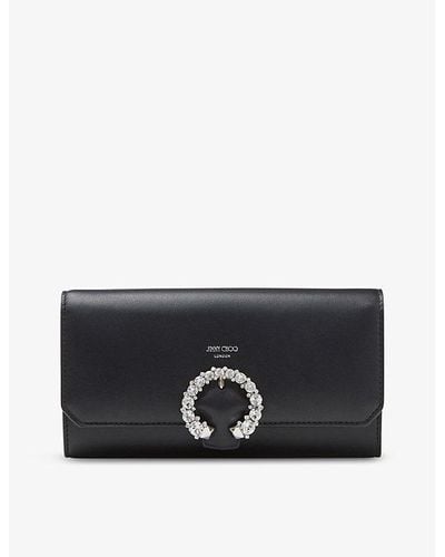 Jimmy Choo Crystal Embellished-buckle Leather Wallet-on-chain - Black