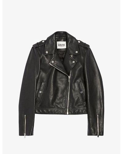 Claudie Pierlot Silver-tone-hardware Zip-embellished Regular-fit Leather Jacket - Black