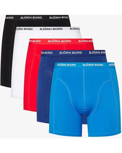 Björn Borg Branded-waistband Pack Of Five Stretch Recycled-polyester Boxer - Blue