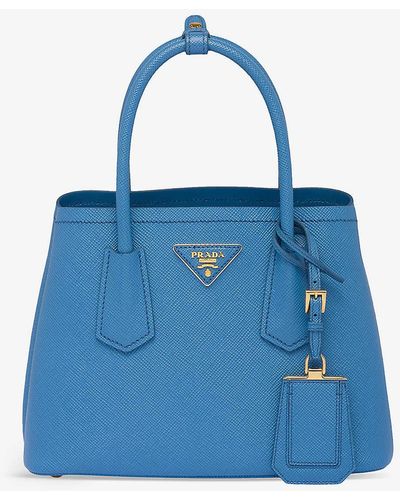 Prada Double Saffiano Mini Leather Top-handle Bag - Blue