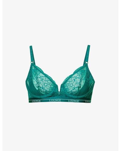 Lounge Underwear Royal Floral-lace Recycled-polyamide-blend Balconette Bra - Green
