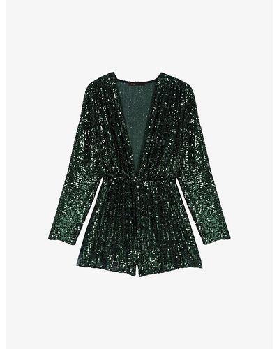 Maje Iletis Sequin-embellished Stretch-woven Playsuit - Green