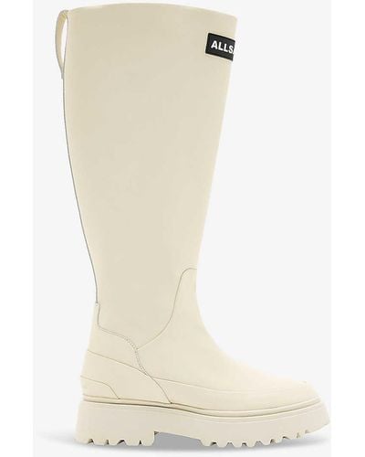 AllSaints Octavia Logo-print Rubber Knee-high Boots - White