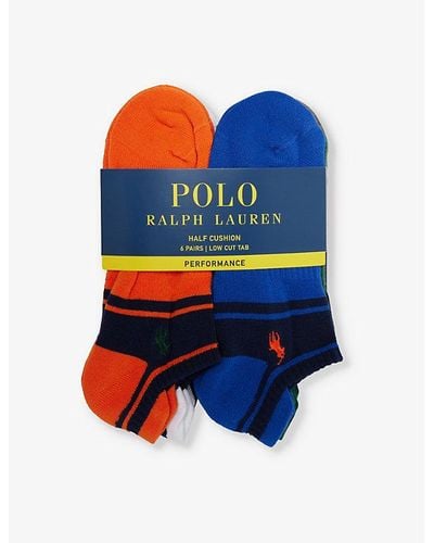 Polo Ralph Lauren Logo-embroidered Pack Of Six Stretch-recycled Polyester Blend Socks - Blue