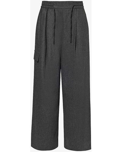 Yves Salomon Flannel Slip-pocket Mid-rise Wide-leg Wool-blend Trousers - Grey