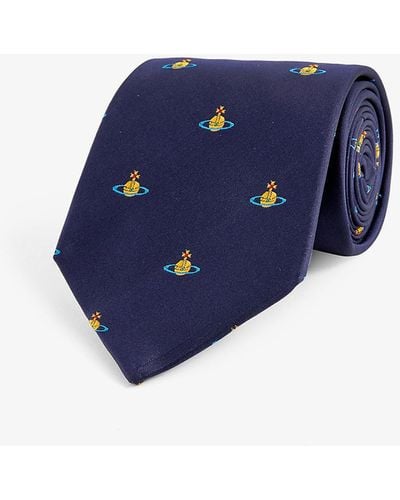 Vivienne Westwood Branded-pattern Silk Tie - Blue