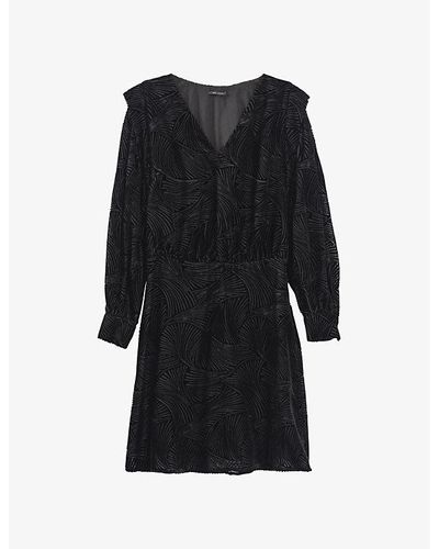 IKKS Graphic-print Velvet Mini Dress - Black