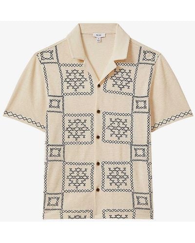 Reiss Cosmos Embroidered Regular-fit Stretch-cotton Shirt - White