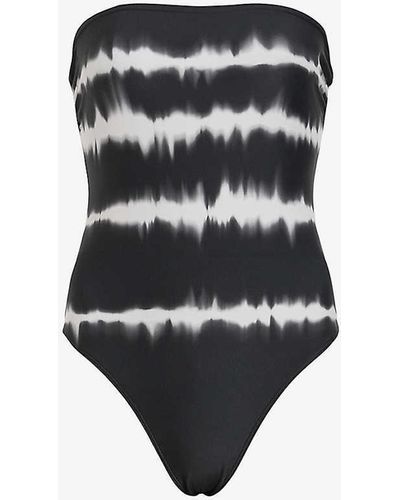 AllSaints Curtis Bandeau Tie-dye Print Swimsuit - Black