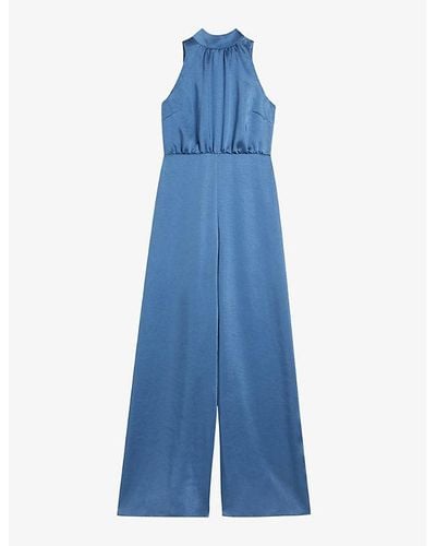 Ted Baker Ambriaa Pussybow-tie Wide-leg Satin Jumpsuit - Blue