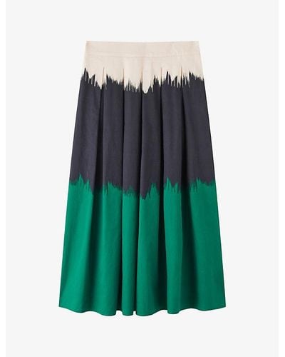 LK Bennett Dora Dip-dye Cotton Midi Skirt - Green