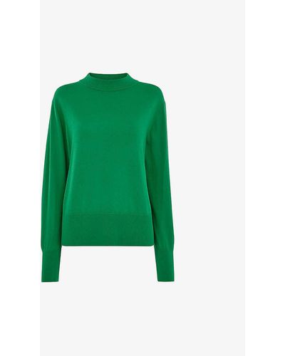 Whistles Mae Mock-neck Cotton-blend Jumper - Green