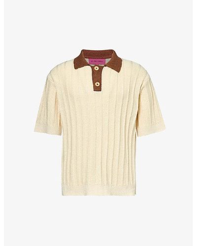 The Elder Statesman Contrast-trim Relaxed-fit Cotton-knit Polo Shirt X - Natural