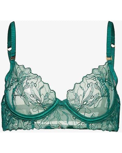 Bluebella Astra Floral-embroidered Mesh Bra - Green