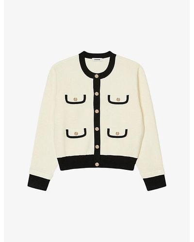 Sandro Contrast-trim Knitted Cardigan - White