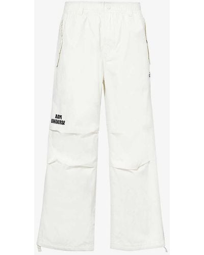 Aape Logo-embroidered Wide-leg Cotton-blend Woven Trousers - White