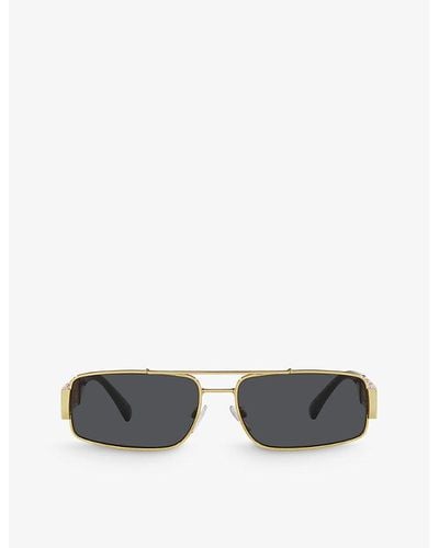 Versace Ve2257 Greca-hardware Rectangle-frame Metal Sunglasses - White