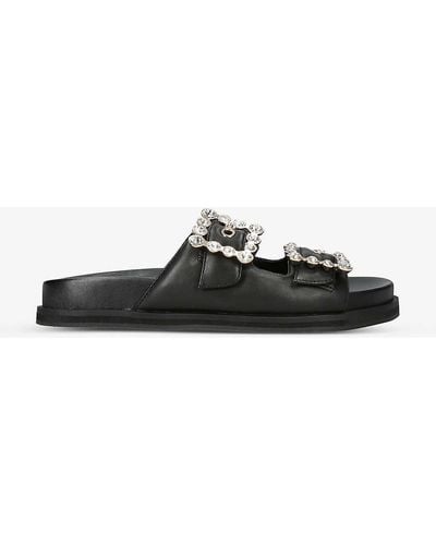 Carvela Kurt Geiger Opulent Crystal-embellished Buckled Leather Sandals - Black