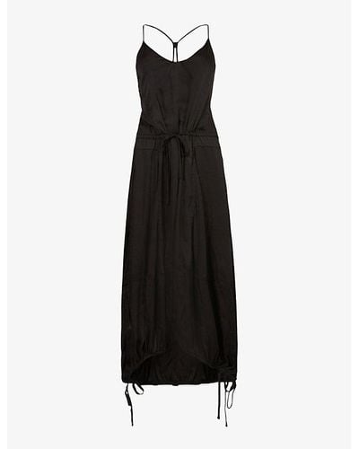 AllSaints Kaye Drawcord-hem Recycled Polyester-blend Maxi Dress - Black