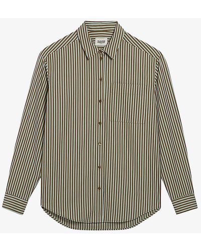 Claudie Pierlot Roche Stripe-pattern Relaxed-fit Cotton Shirt - Grey