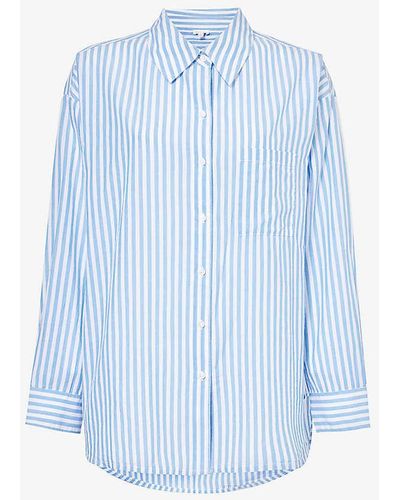 Skin Serena Striped Organic-cotton Pyjama Top - Blue