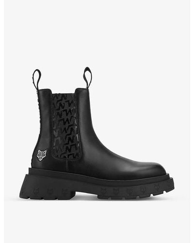 Naked Wolfe Caution Logo-embossed Leather Chelsea Boots - Black
