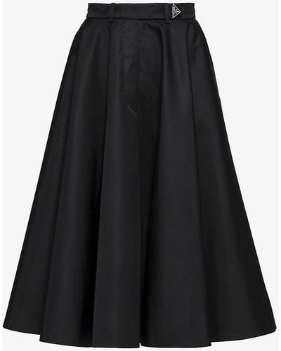 Prada Re-nylon Logo-plaque High-rise Pleated Skirt - Black