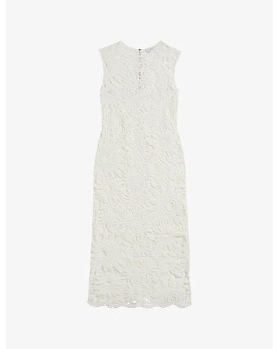 Ted Baker Corha Floral-crochet Sleeveless Cotton-blend Midi Dress - White