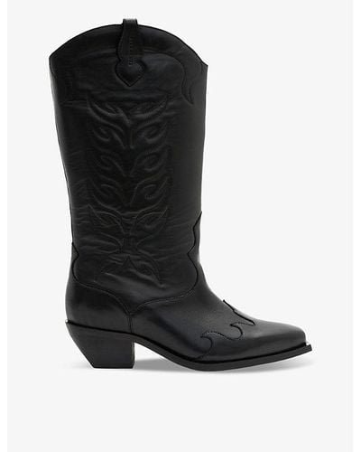AllSaints Dolly Embroidered-stitch Leather Western Boots - Black