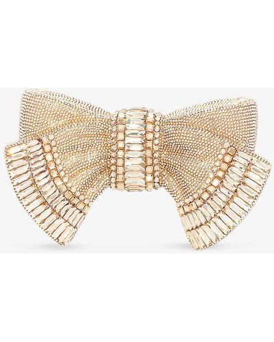 Judith Leiber Bow Deco Crystal-embellished Brass Clutch Bag - Natural