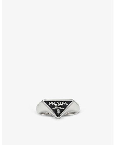 Prada Brand-plaque Sterling-silver Ring - White