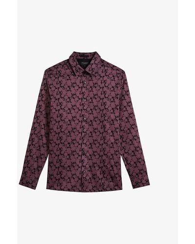 Ted Baker Comlee Floral-print Regular-fit Stretch-cotton Shirt - Purple