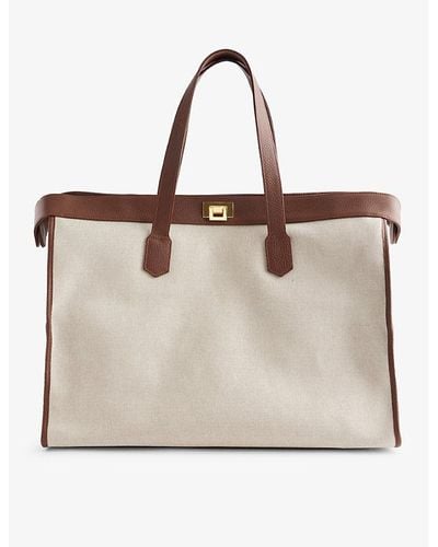 Eleventy Brand-embossed Leather-trimmed Cotton Tote Bag - Natural