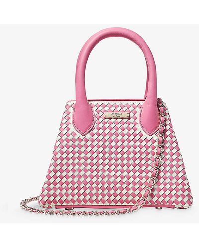 Aspinal of London Paris Logo-embellished Woven-leather Cross-body Bag - Pink