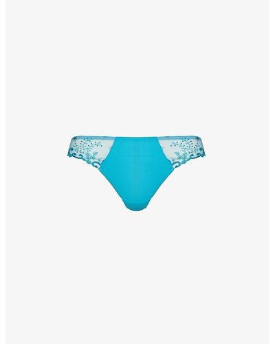 Simone Perele Délice Floral-embroidered Mid-rise Thong - Blue